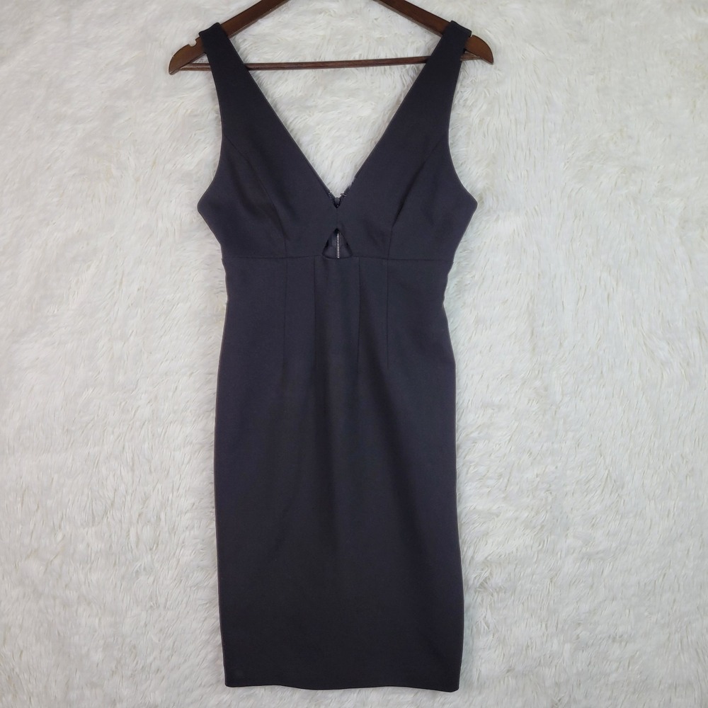 Alice + Olivia Black V-Neck Keyhole Cutout Sheath Pencil Dress Sz‎ 4 Cocktail